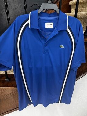 XXL Lacoste Sport Men's Blue Performance Polo Shirt with Contrast Stripes
